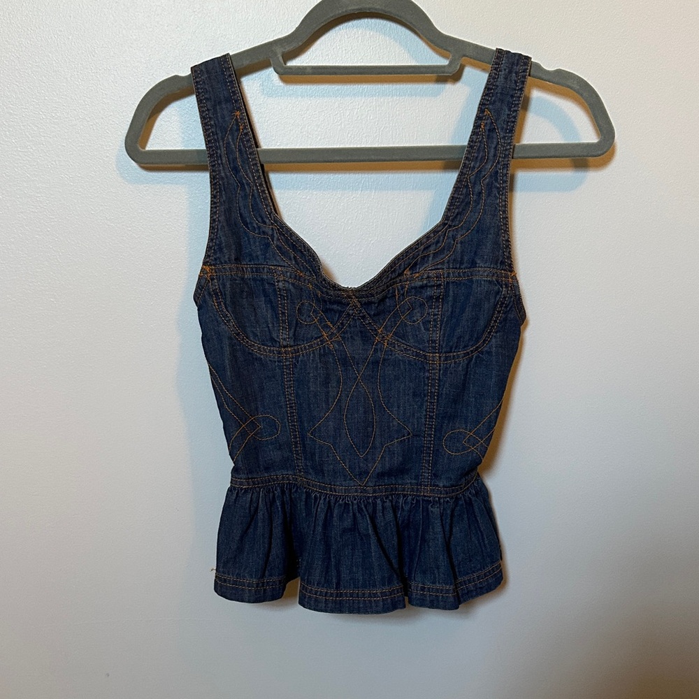 Anthropologie Pilcro soft Denim Peplum Top.  Women’s XXS.